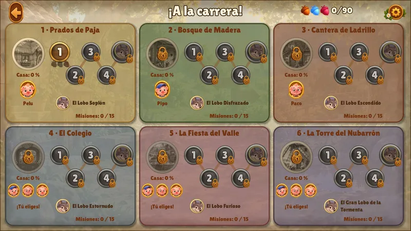 Los Tres Cerditos — ¡A Toda Pezuña! — Mapa de los seis mundos