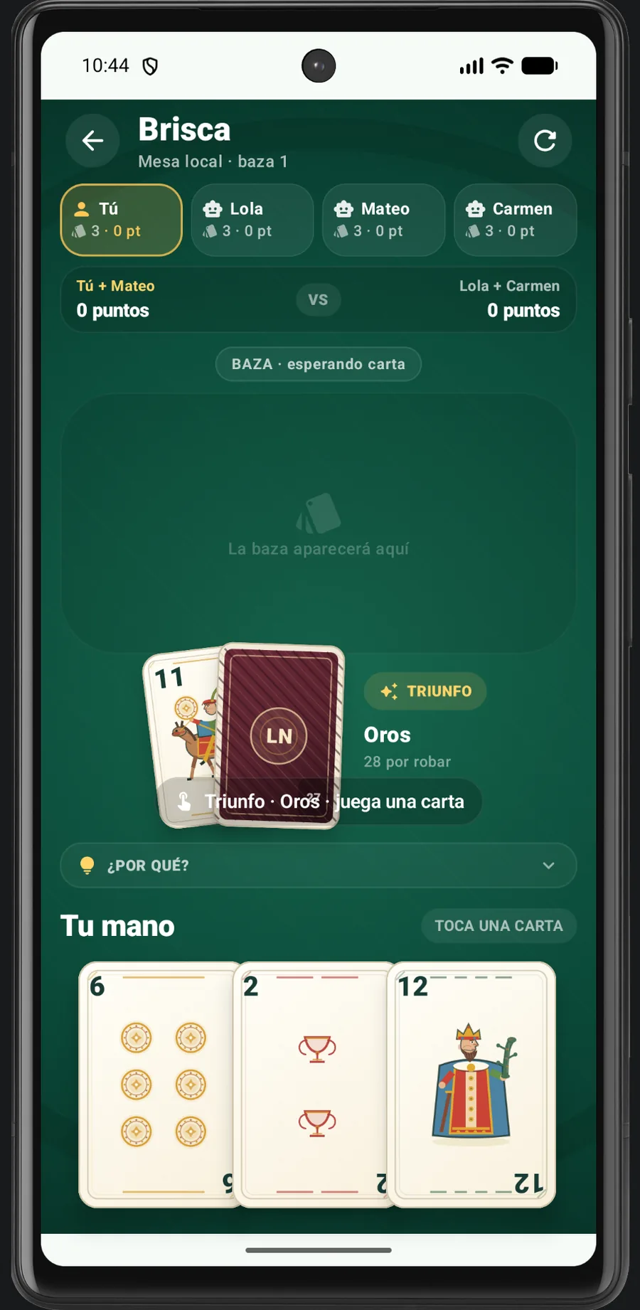 Lumaria Naipes — Brisca gameplay